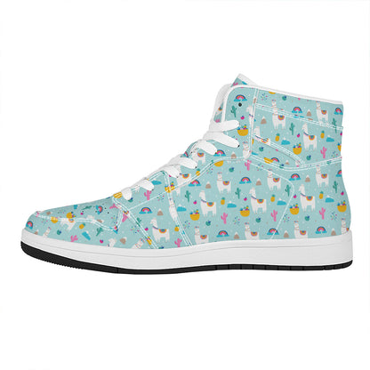 Happy Llama And Cactus Pattern Print High Top Leather Sneakers