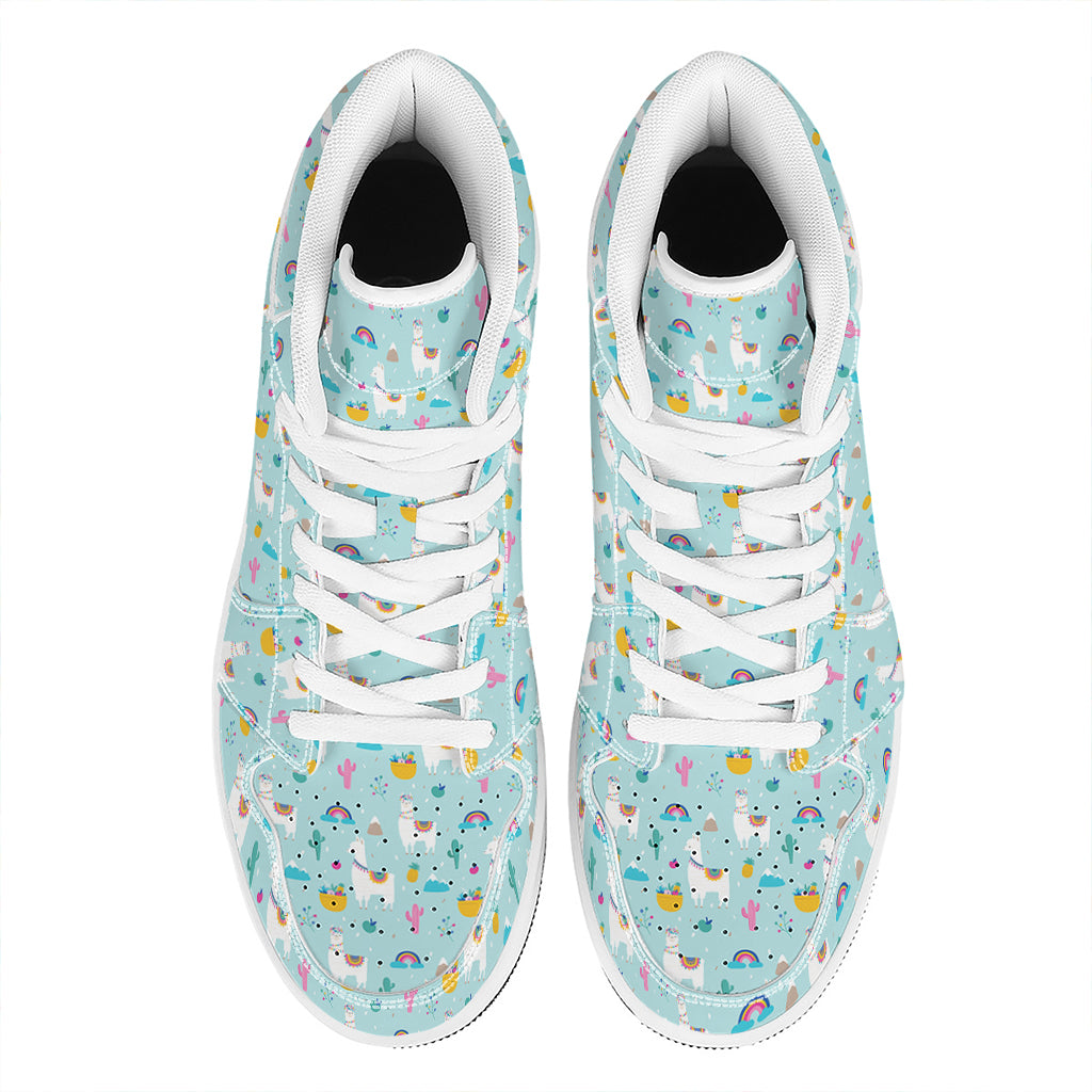 Happy Llama And Cactus Pattern Print High Top Leather Sneakers