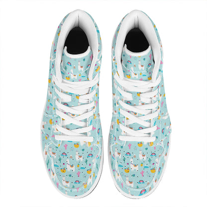 Happy Llama And Cactus Pattern Print High Top Leather Sneakers