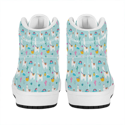Happy Llama And Cactus Pattern Print High Top Leather Sneakers