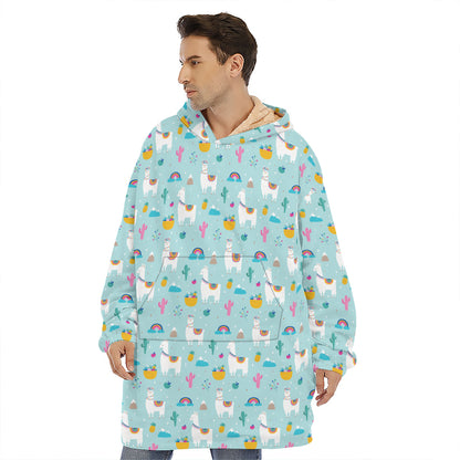 Happy Llama And Cactus Pattern Print Hoodie Blanket