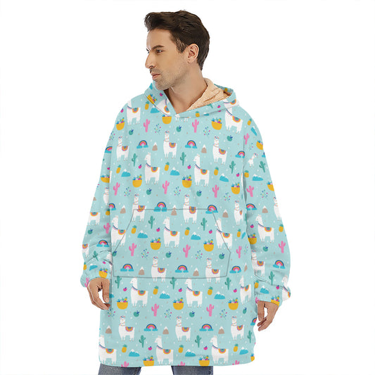 Happy Llama And Cactus Pattern Print Hoodie Blanket