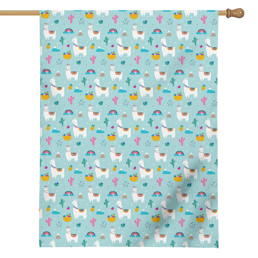 Happy Llama And Cactus Pattern Print House Flag