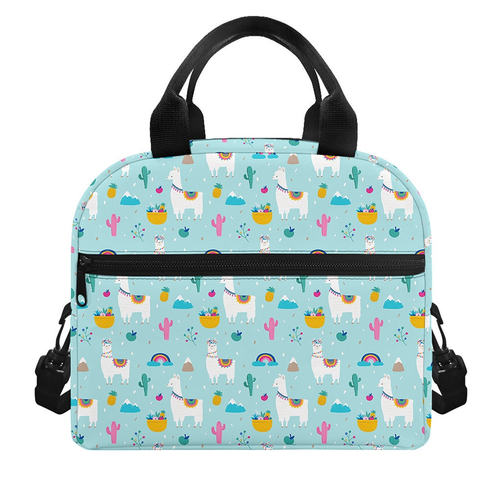 Happy Llama And Cactus Pattern Print Insulated Lunch Bag