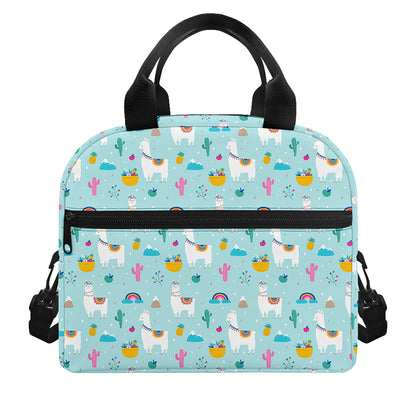 Happy Llama And Cactus Pattern Print Insulated Lunch Bag