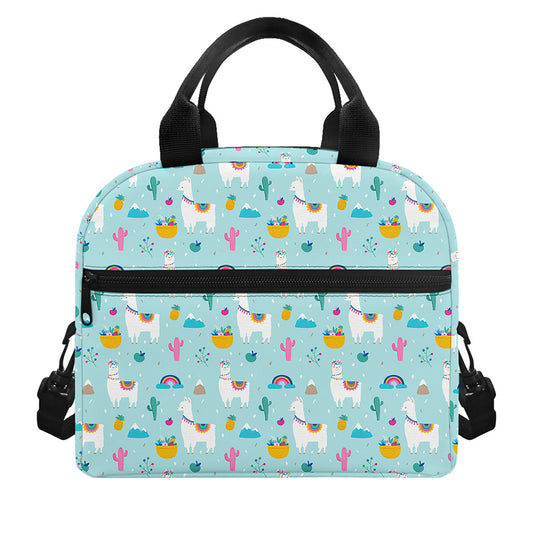 Happy Llama And Cactus Pattern Print Insulated Lunch Bag