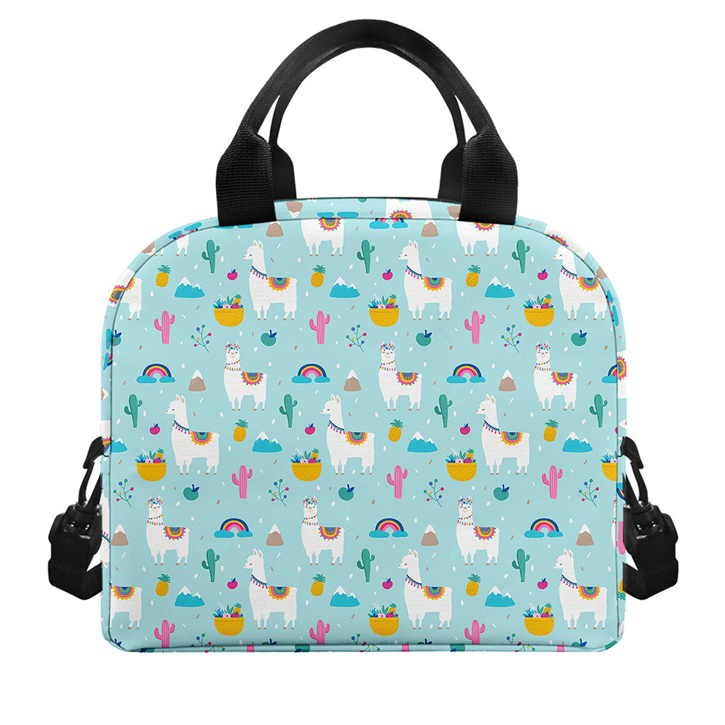 Happy Llama And Cactus Pattern Print Insulated Lunch Bag