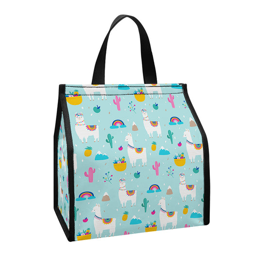 Happy Llama And Cactus Pattern Print Insulated Lunch Tote