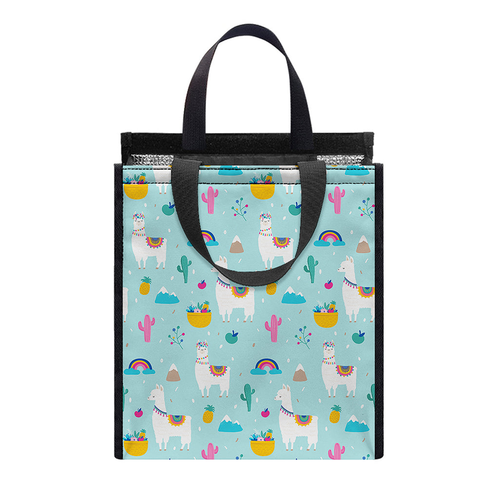 Happy Llama And Cactus Pattern Print Insulated Lunch Tote
