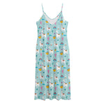 Happy Llama And Cactus Pattern Print Jersey Midi Cami Dress