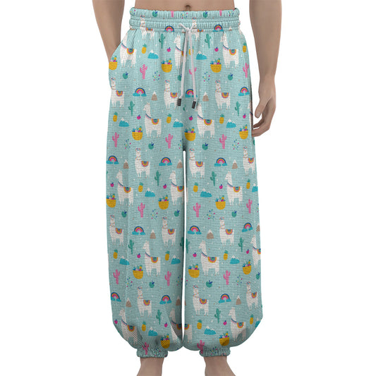 Happy Llama And Cactus Pattern Print Lantern Pants
