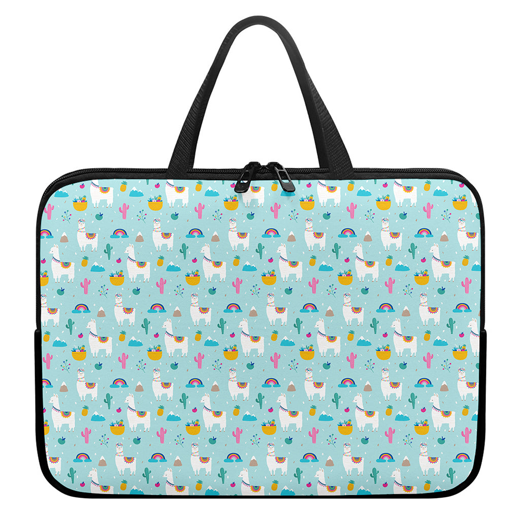 Happy Llama And Cactus Pattern Print Laptop Sleeve With Handle