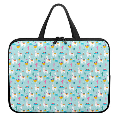 Happy Llama And Cactus Pattern Print Laptop Sleeve With Handle