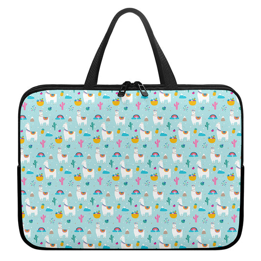 Happy Llama And Cactus Pattern Print Laptop Sleeve With Handle