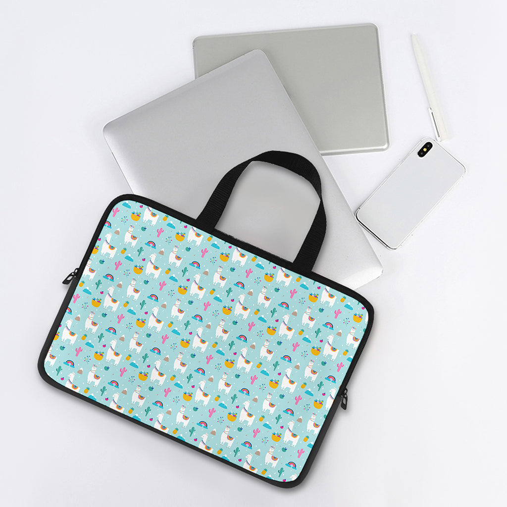 Happy Llama And Cactus Pattern Print Laptop Sleeve With Handle