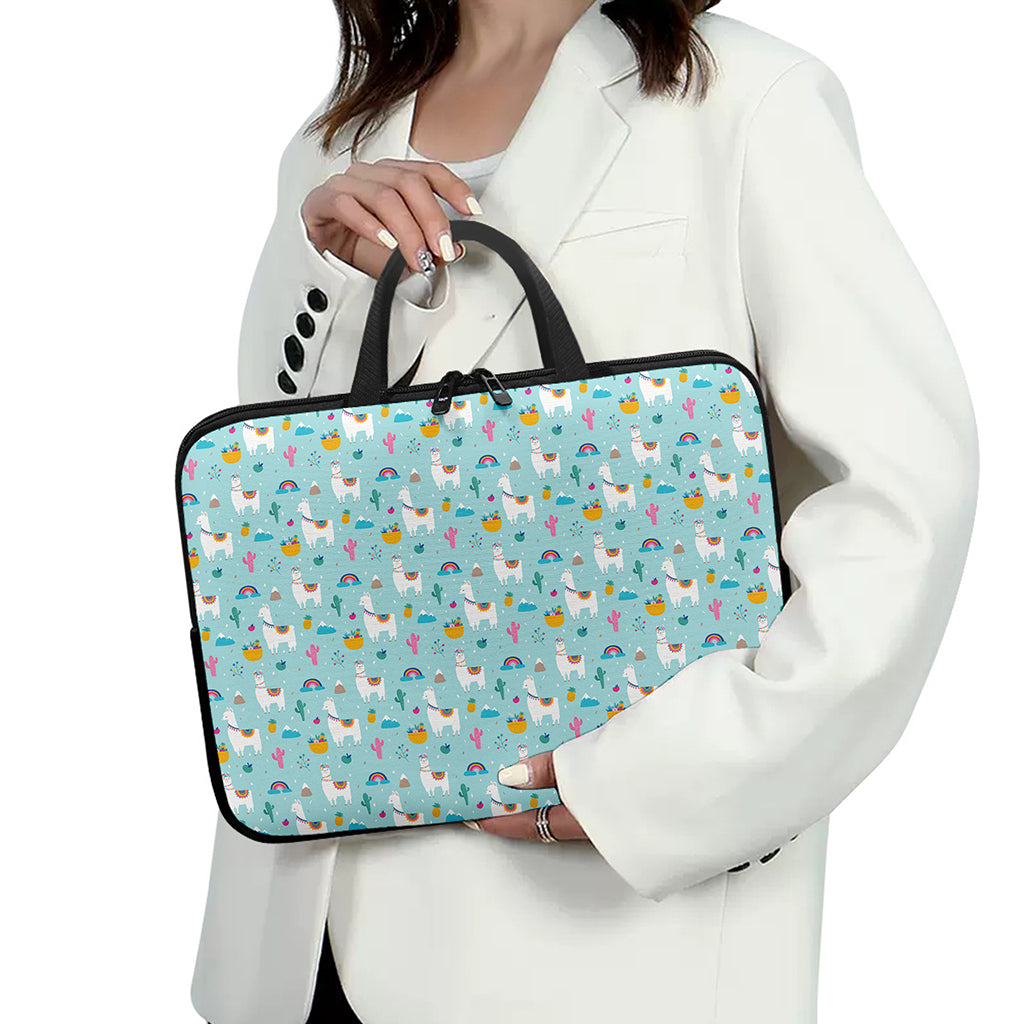Happy Llama And Cactus Pattern Print Laptop Sleeve With Handle