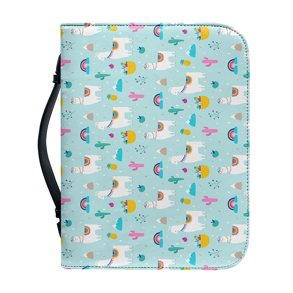 Happy Llama And Cactus Pattern Print Leather Bible Cover