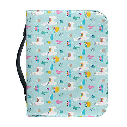 Happy Llama And Cactus Pattern Print Leather Bible Cover