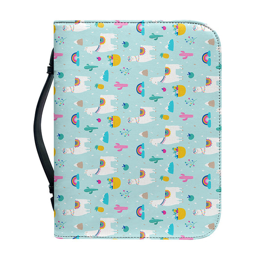 Happy Llama And Cactus Pattern Print Leather Bible Cover
