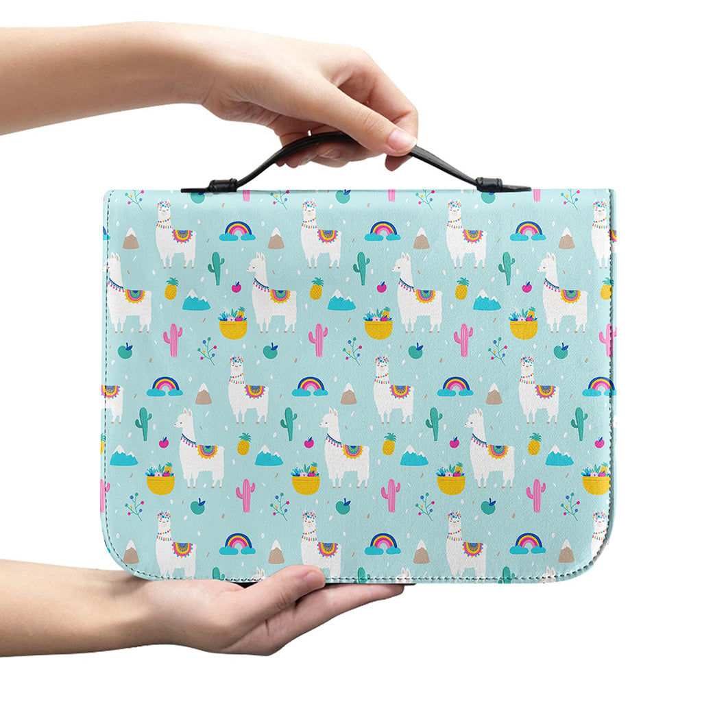 Happy Llama And Cactus Pattern Print Leather Bible Cover