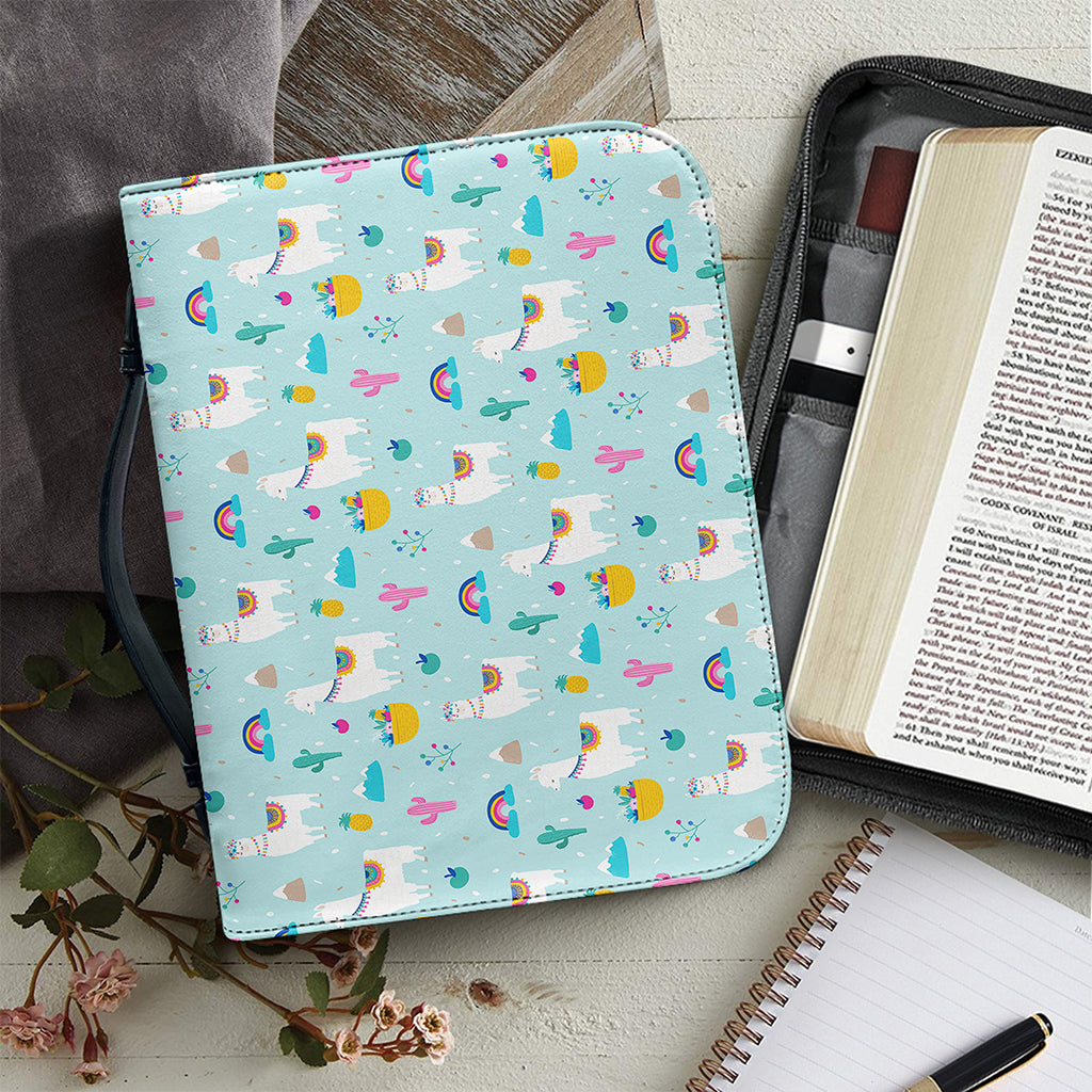 Happy Llama And Cactus Pattern Print Leather Bible Cover