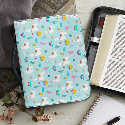 Happy Llama And Cactus Pattern Print Leather Bible Cover