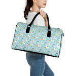 Happy Llama And Cactus Pattern Print Leather Duffle Bag