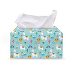 Happy Llama And Cactus Pattern Print Leather Tissue Box Cover