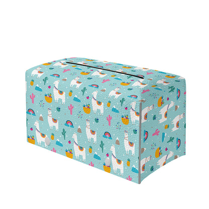 Happy Llama And Cactus Pattern Print Leather Tissue Box Cover