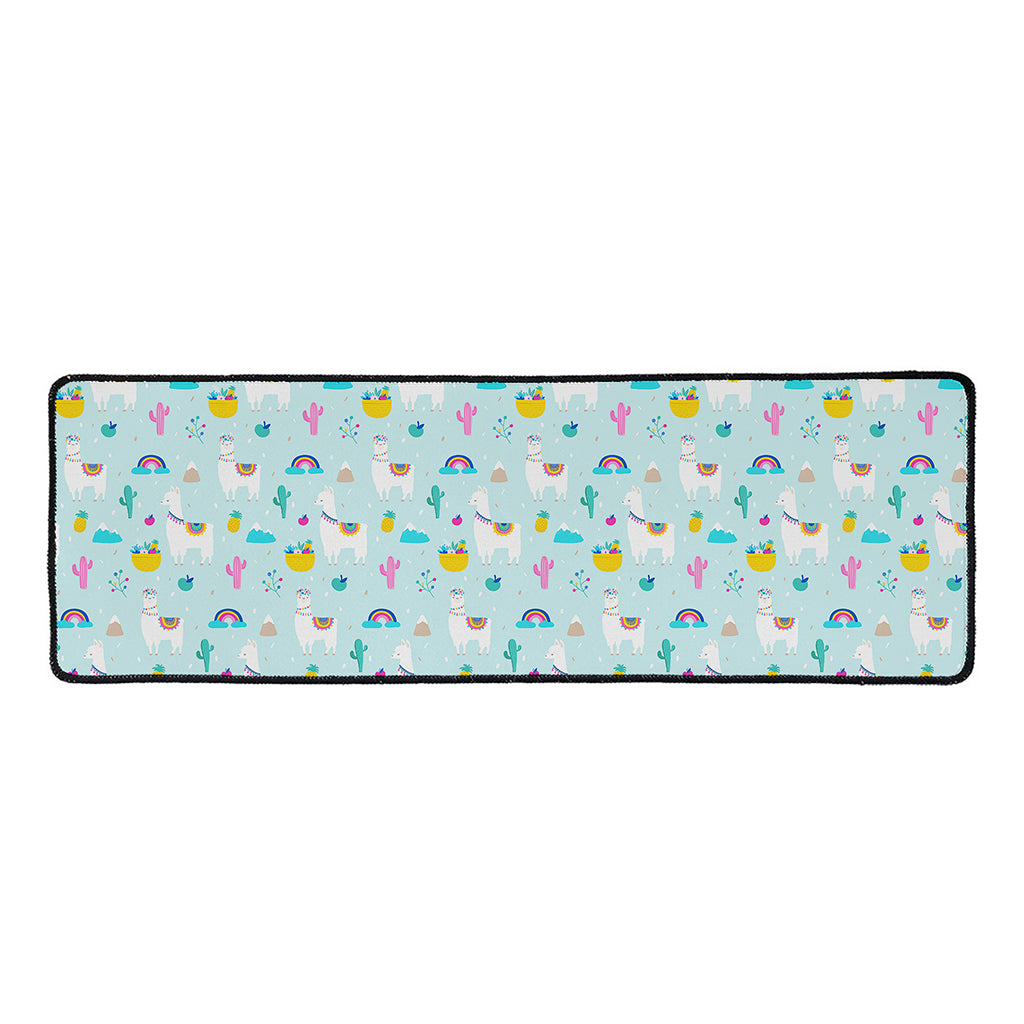 Happy Llama And Cactus Pattern Print Long Kitchen Mat
