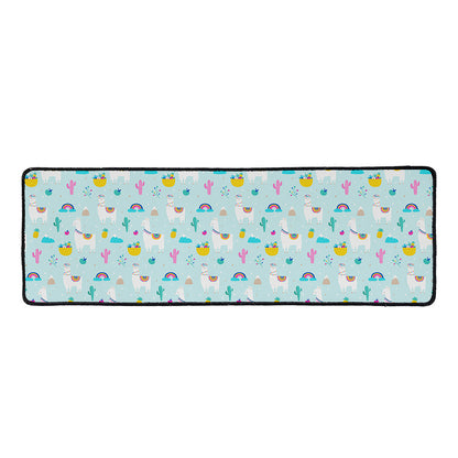 Happy Llama And Cactus Pattern Print Long Kitchen Mat