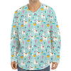 Happy Llama And Cactus Pattern Print Long Sleeve Baseball Jersey