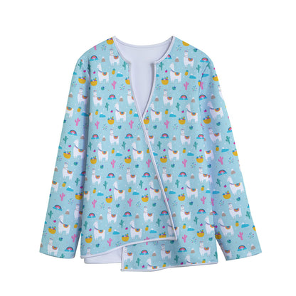 Happy Llama And Cactus Pattern Print Long Sleeve Short Coat
