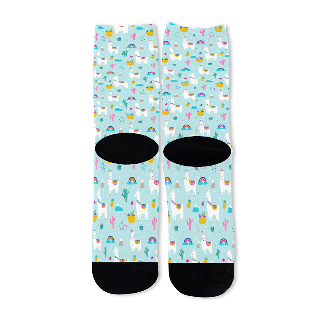 Happy Llama And Cactus Pattern Print Long Socks