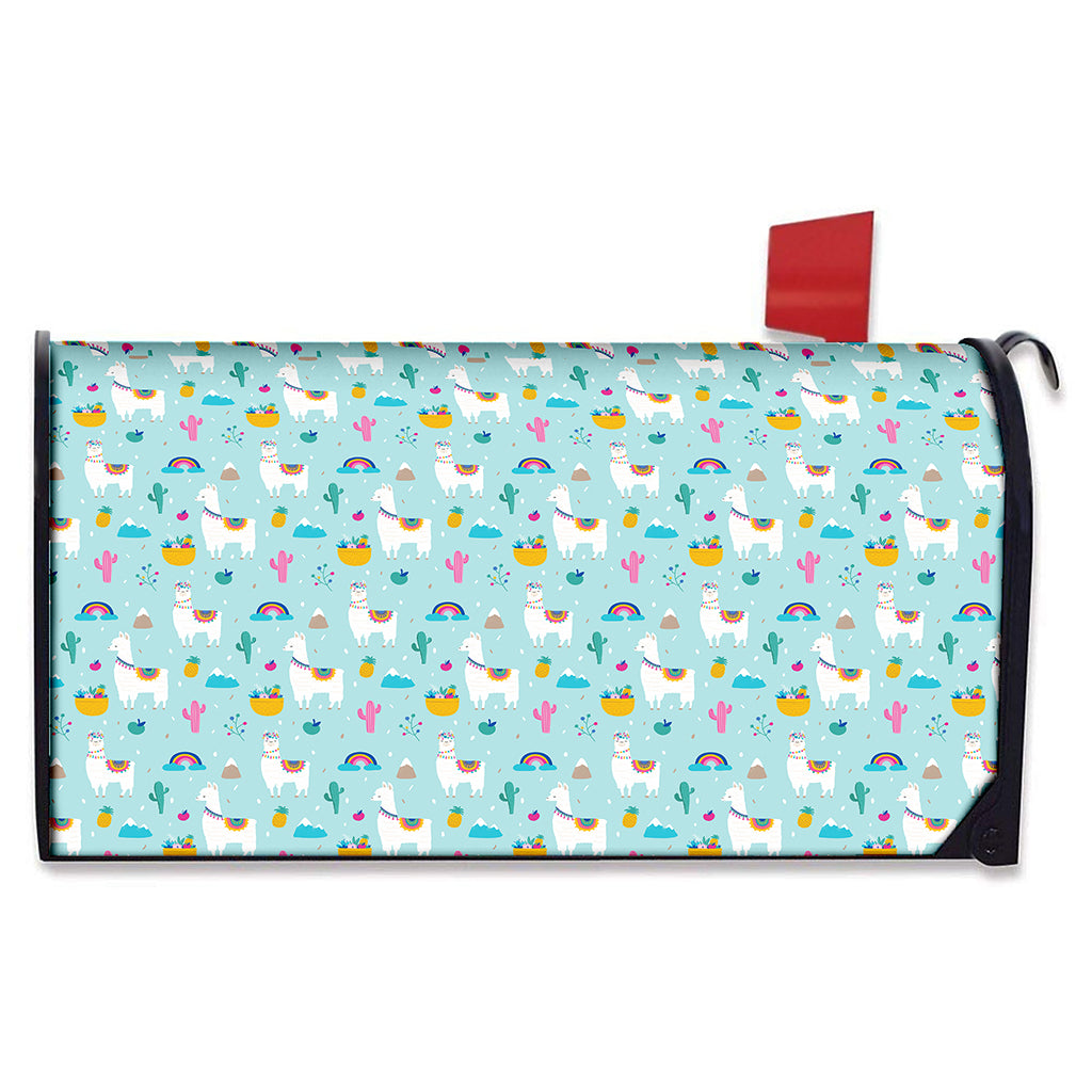 Happy Llama And Cactus Pattern Print Mailbox Cover