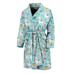 Happy Llama And Cactus Pattern Print Men's Bathrobe