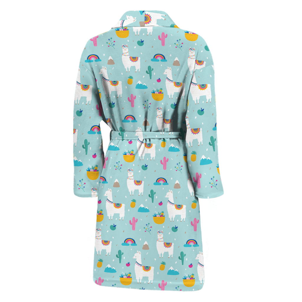 Happy Llama And Cactus Pattern Print Men's Bathrobe