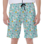 Happy Llama And Cactus Pattern Print Men's Beach Shorts