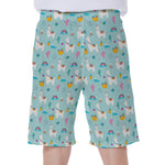 Happy Llama And Cactus Pattern Print Men's Beach Shorts