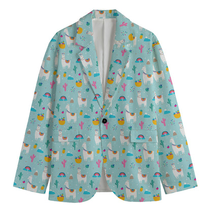 Happy Llama And Cactus Pattern Print Men's Blazer