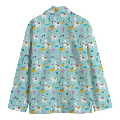 Happy Llama And Cactus Pattern Print Men's Blazer