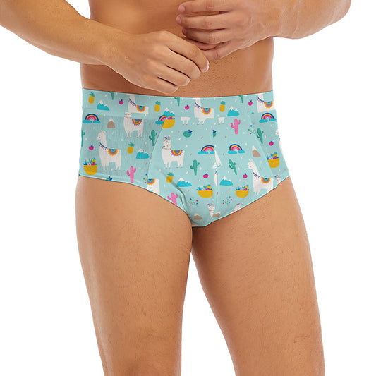 Happy Llama And Cactus Pattern Print Men's Briefs