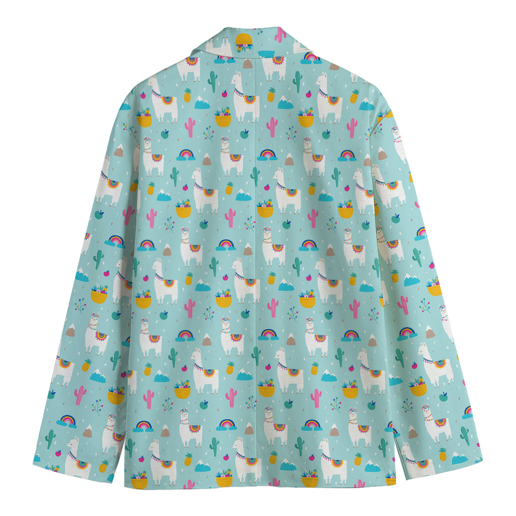 Happy Llama And Cactus Pattern Print Men's Cotton Blazer