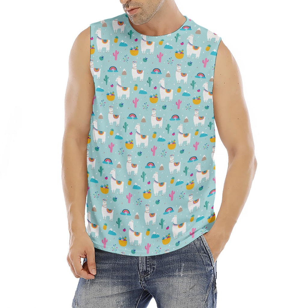 Happy Llama And Cactus Pattern Print Men's Fitness Tank Top