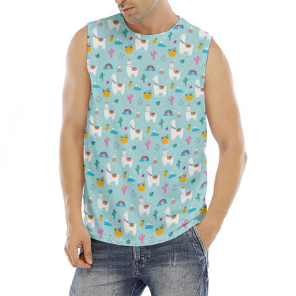 Happy Llama And Cactus Pattern Print Men's Fitness Tank Top