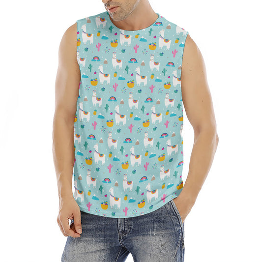 Happy Llama And Cactus Pattern Print Men's Fitness Tank Top