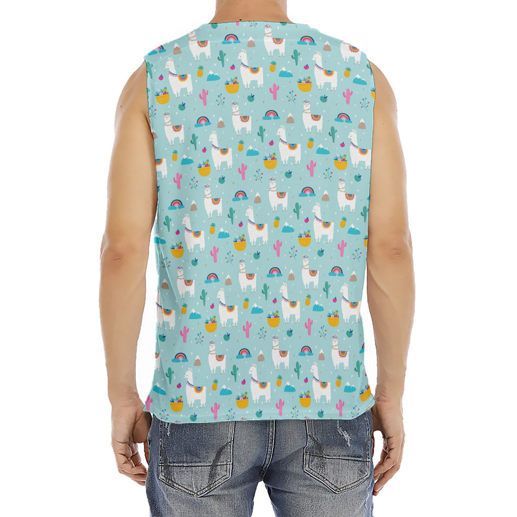 Happy Llama And Cactus Pattern Print Men's Fitness Tank Top