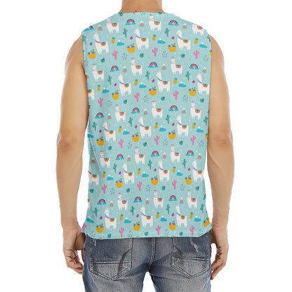 Happy Llama And Cactus Pattern Print Men's Fitness Tank Top