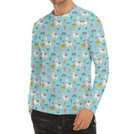 Happy Llama And Cactus Pattern Print Men's Long Sleeve Rash Guard