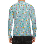 Happy Llama And Cactus Pattern Print Men's Long Sleeve Rash Guard